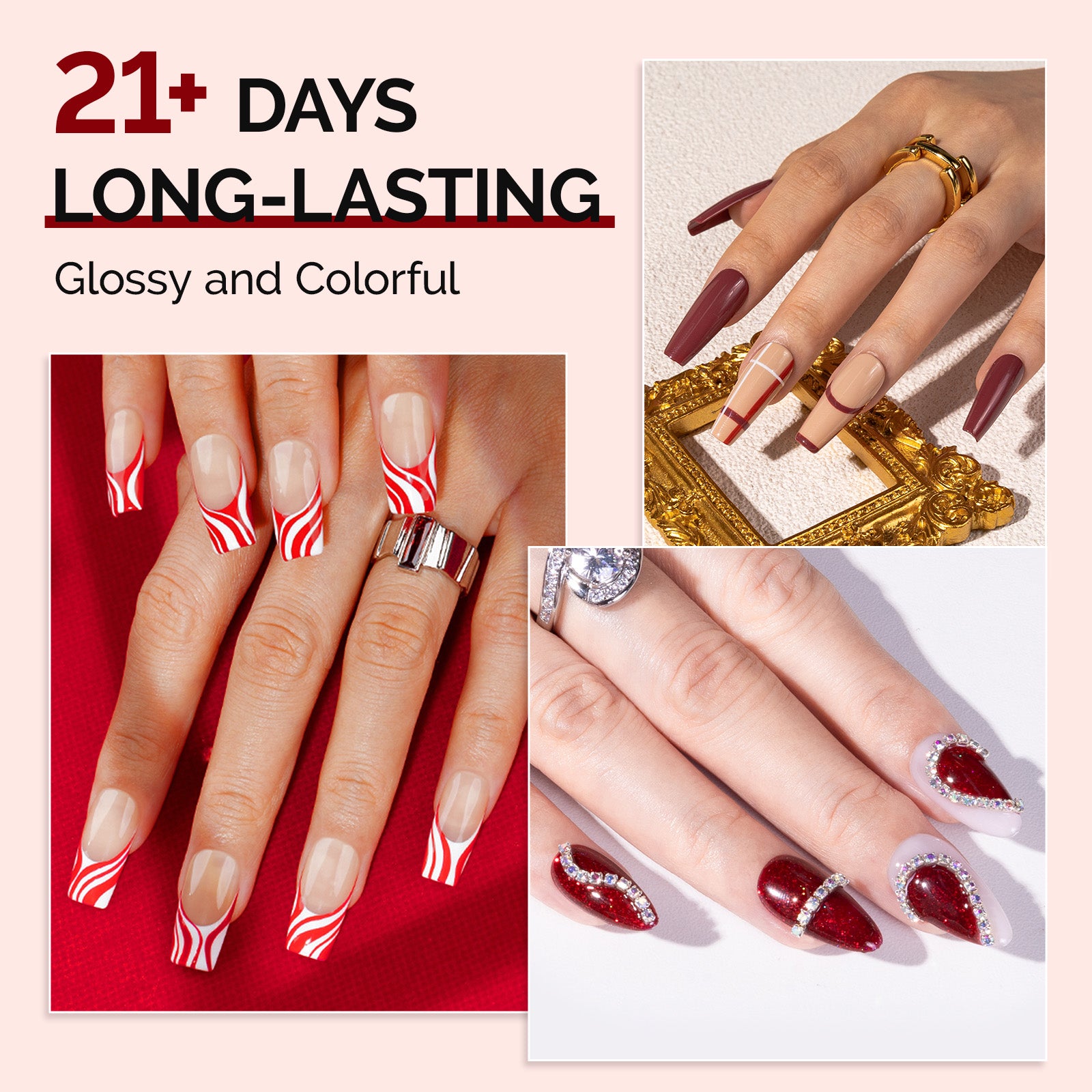 6 Colors TPO-Free Thick Gel Nail Polish Set 15ml -Charm Red - 图片4