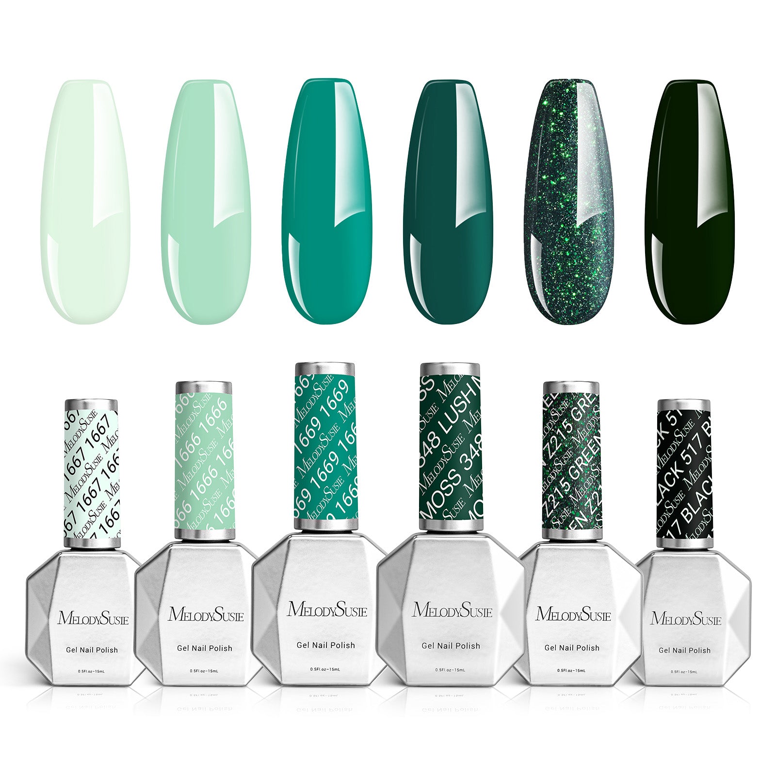 6 Colors TPO-Free Thick Gel Nail Polish Set 15ml - Green