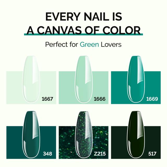 6 Colors TPO-Free Thick Gel Nail Polish Set 15ml - Green