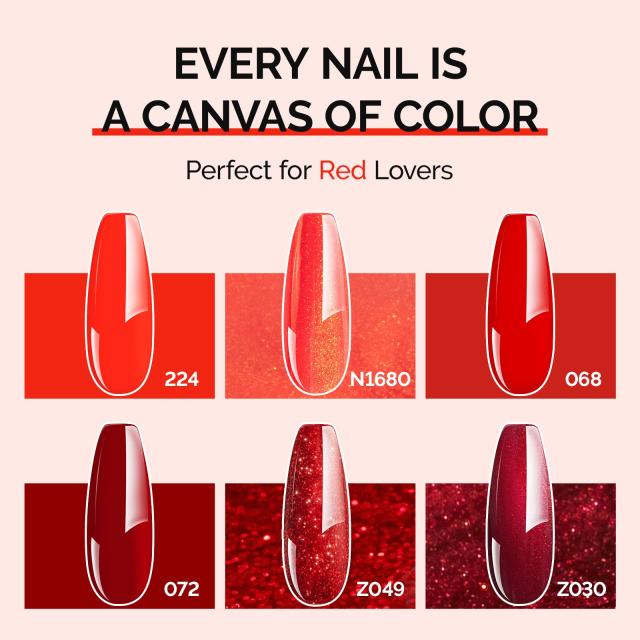 6 Colors TPO-Free Thick Gel Nail Polish Set 15ml - Red