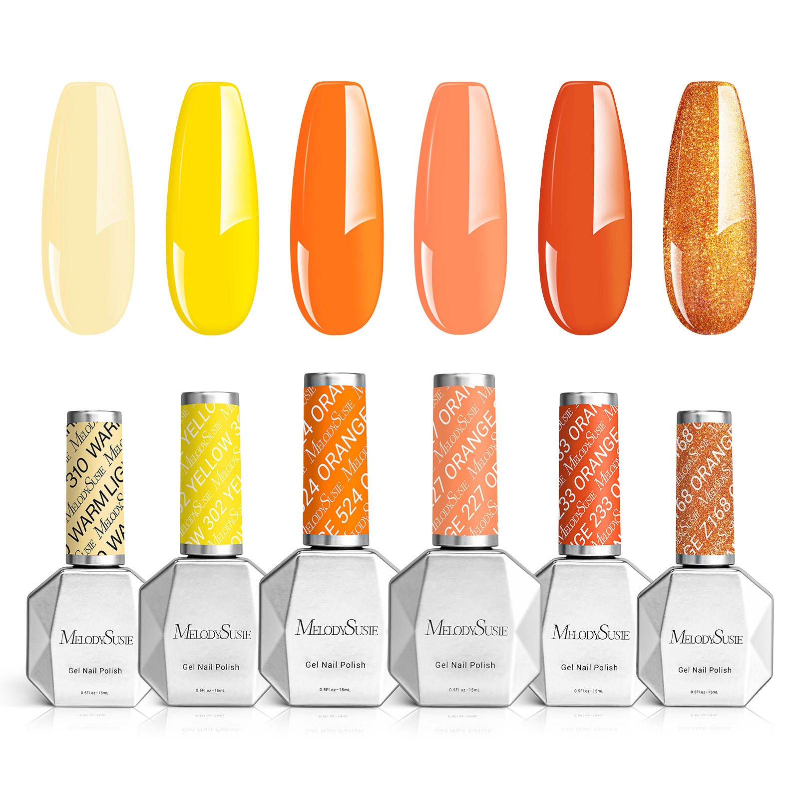6 Colors TPO-Free Thick Gel Nail Polish Set 15ml - Yellow and Orange
