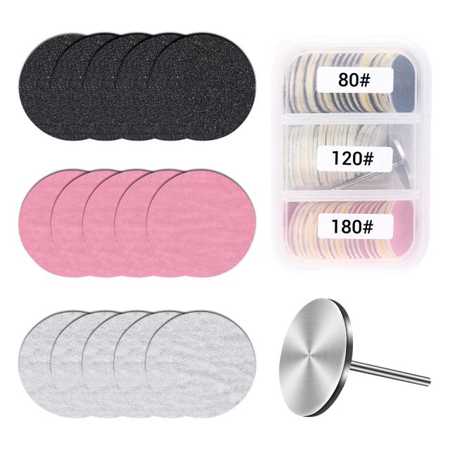 60 Pcs Replacement Sandpaper Discs with 25mm Metal Nail Drill Bit