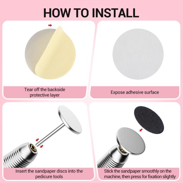 60 Pcs Replacement Sandpaper Discs with 25mm Metal Nail Drill Bit