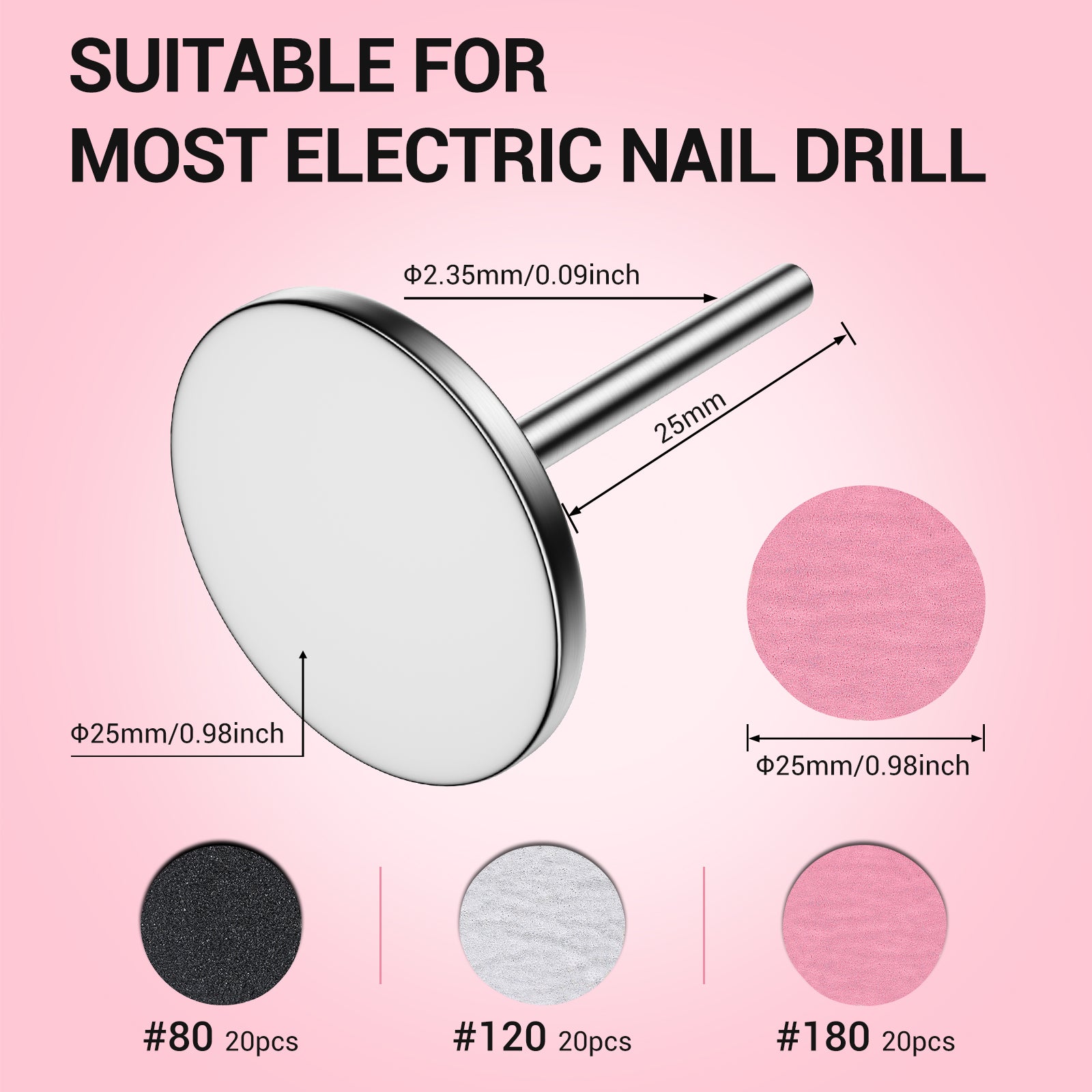 60 Pcs Replacement Sandpaper Discs with 25mm Metal Nail Drill Bit - 图片6