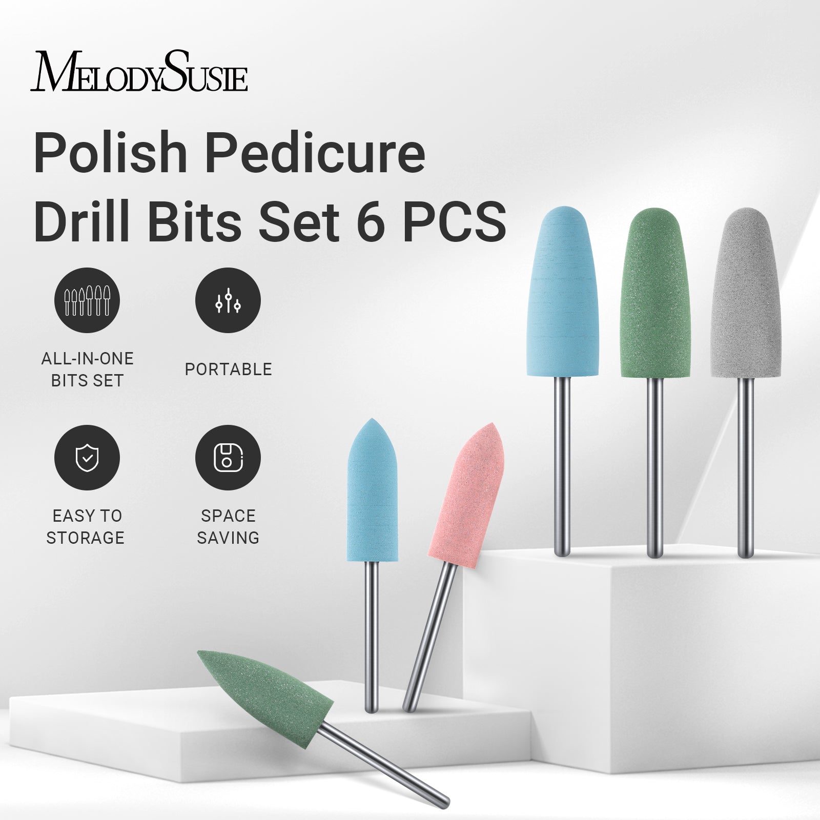 6Pcs Polish Pedicure Nail Drill Bits with 16 Holes Bits Holder Set - 图片2
