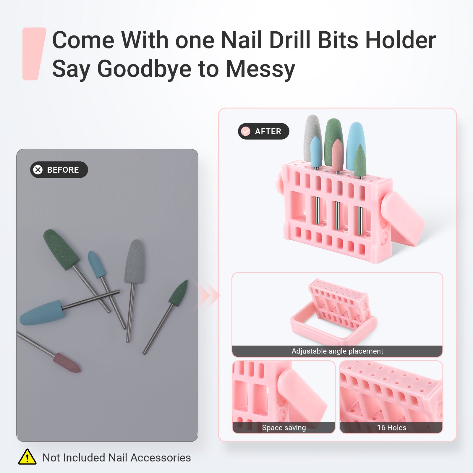 6Pcs Polish Pedicure Nail Drill Bits with 16 Holes Bits Holder Set - 图片5