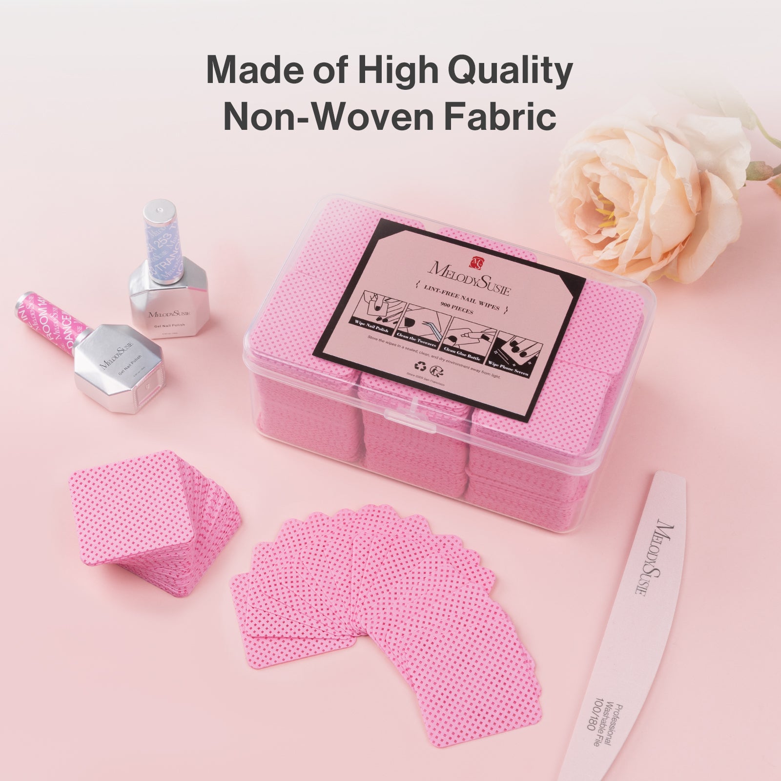 900 Pcs Lint Free Nail Wipes - Pink - 图片2