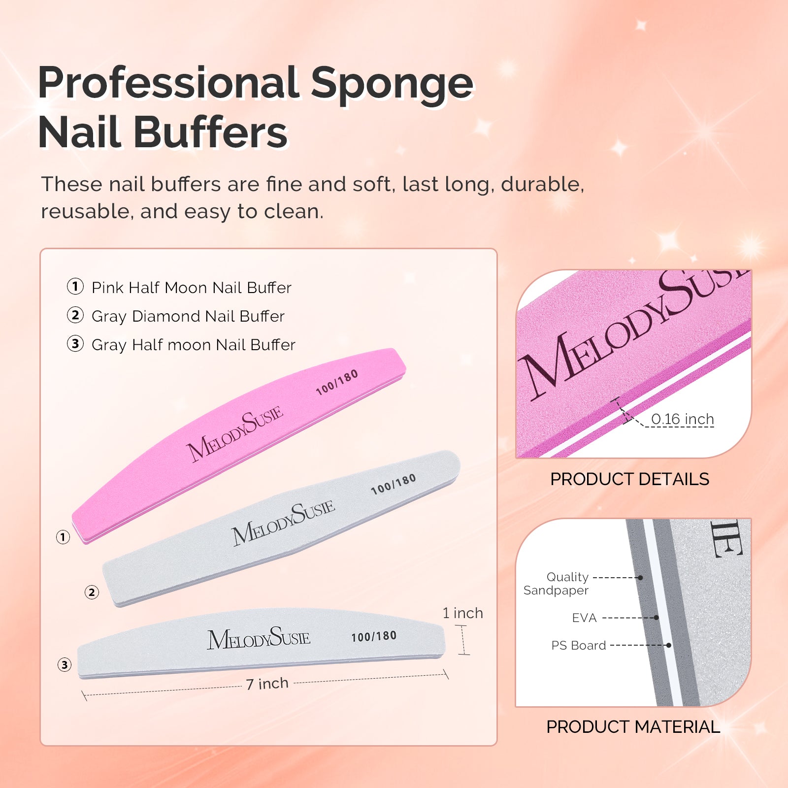 9Pcs Nail Files and Buffers Set - 100/180 Grit - 图片3