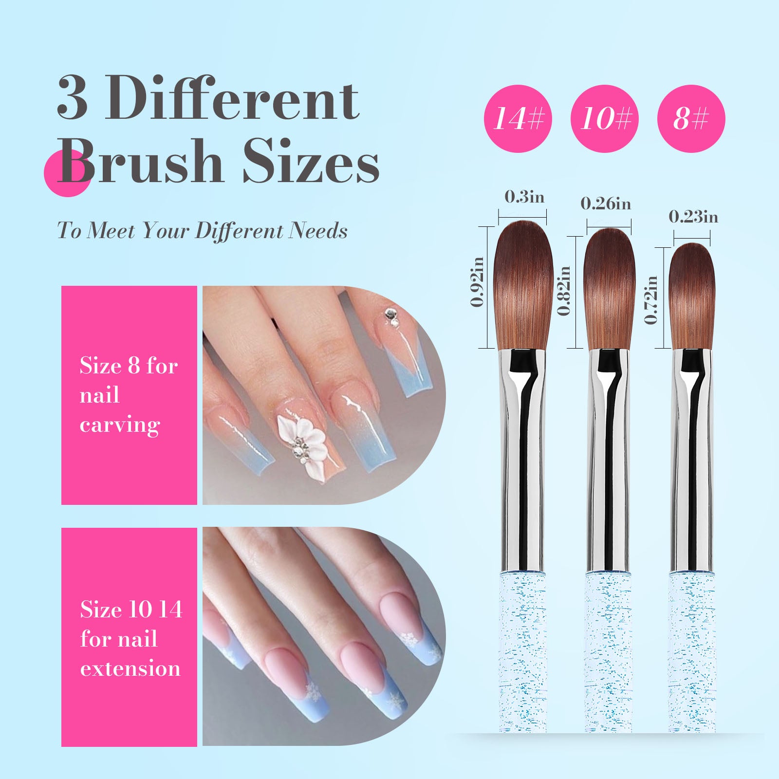Acrylic Nail Brush Set (3Pcs) - Blue - 图片4