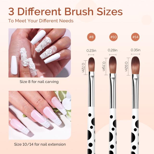 Acrylic Nail Brush Set 3Pcs - White