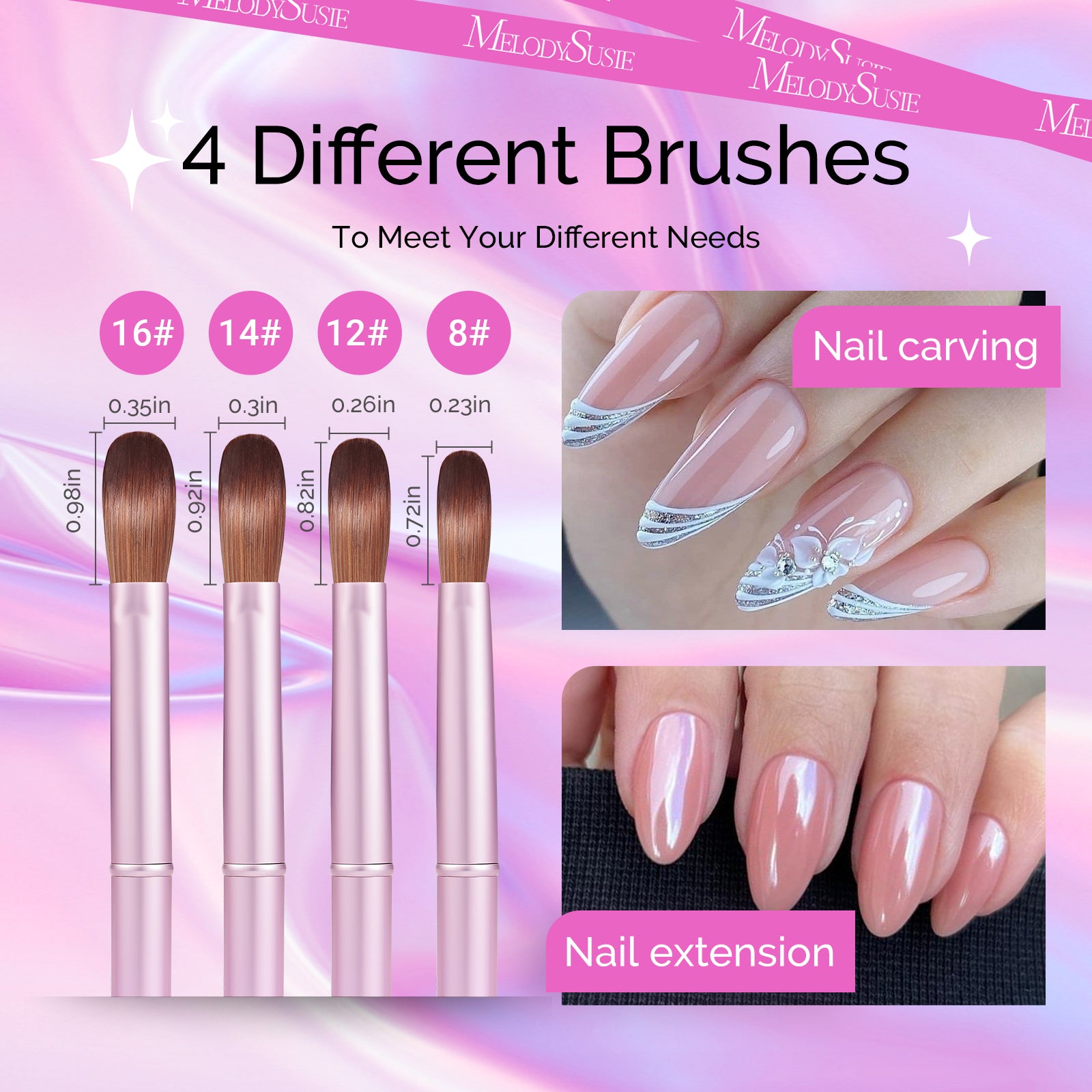 Acrylic Nail Brush Set (4Pcs) - Rose Gold - 图片5
