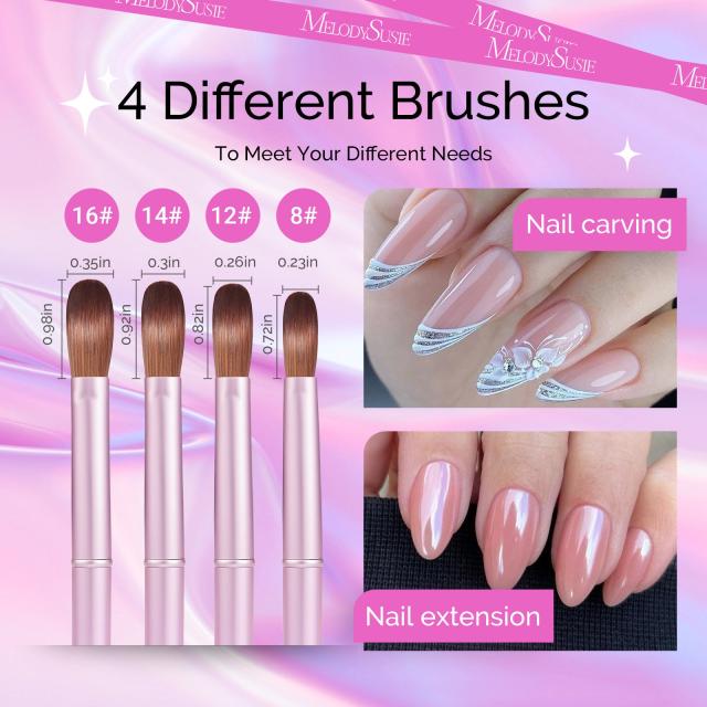 Acrylic Nail Brush Set (4Pcs) - Rose Gold