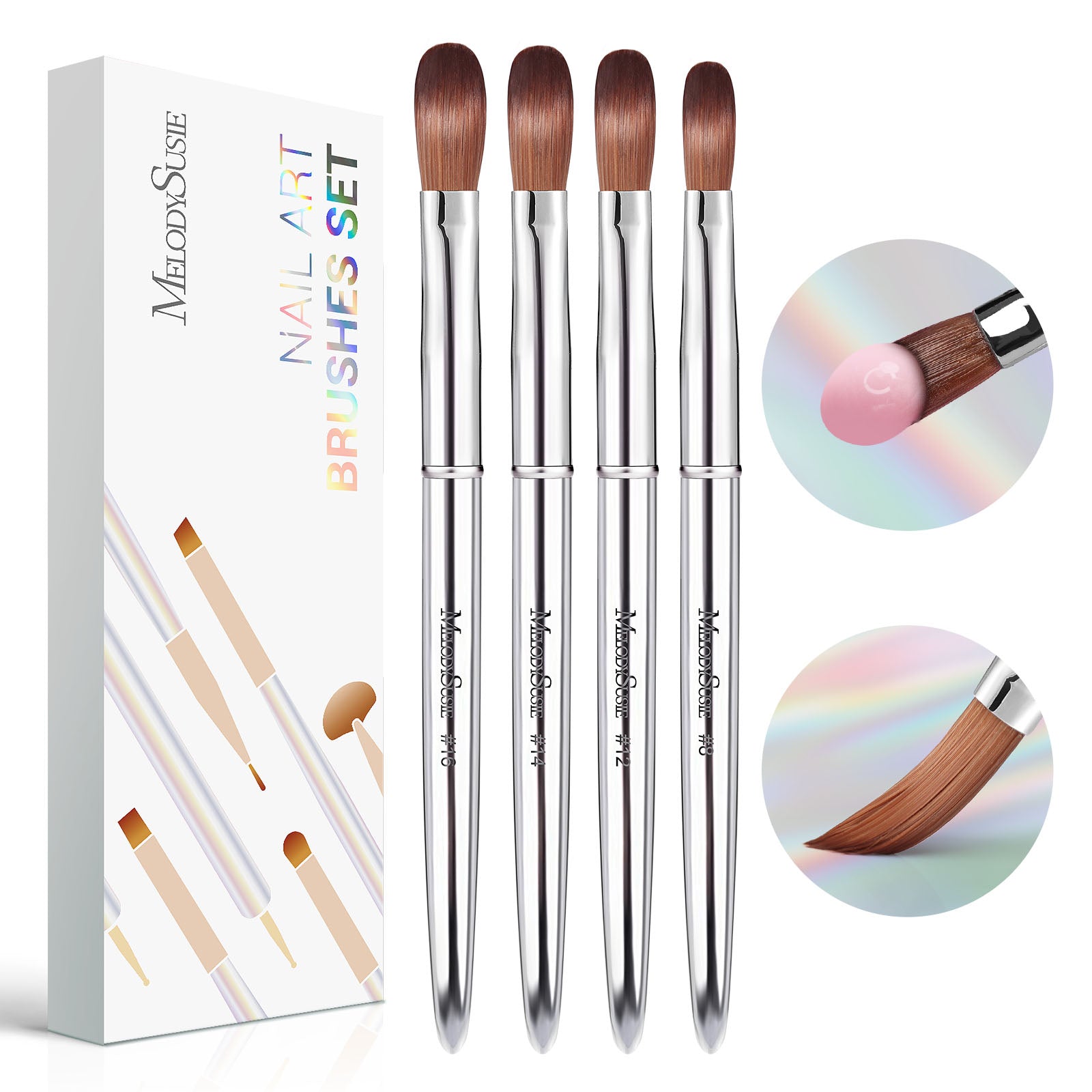 Acrylic Nail Brush Set (4Pcs) - Silver Color