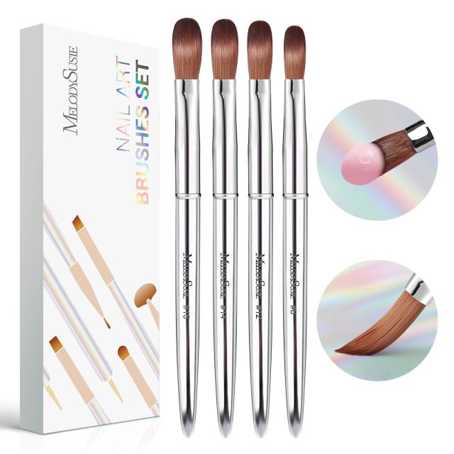 Acrylic Nail Brush Set (4Pcs) - Silver Color