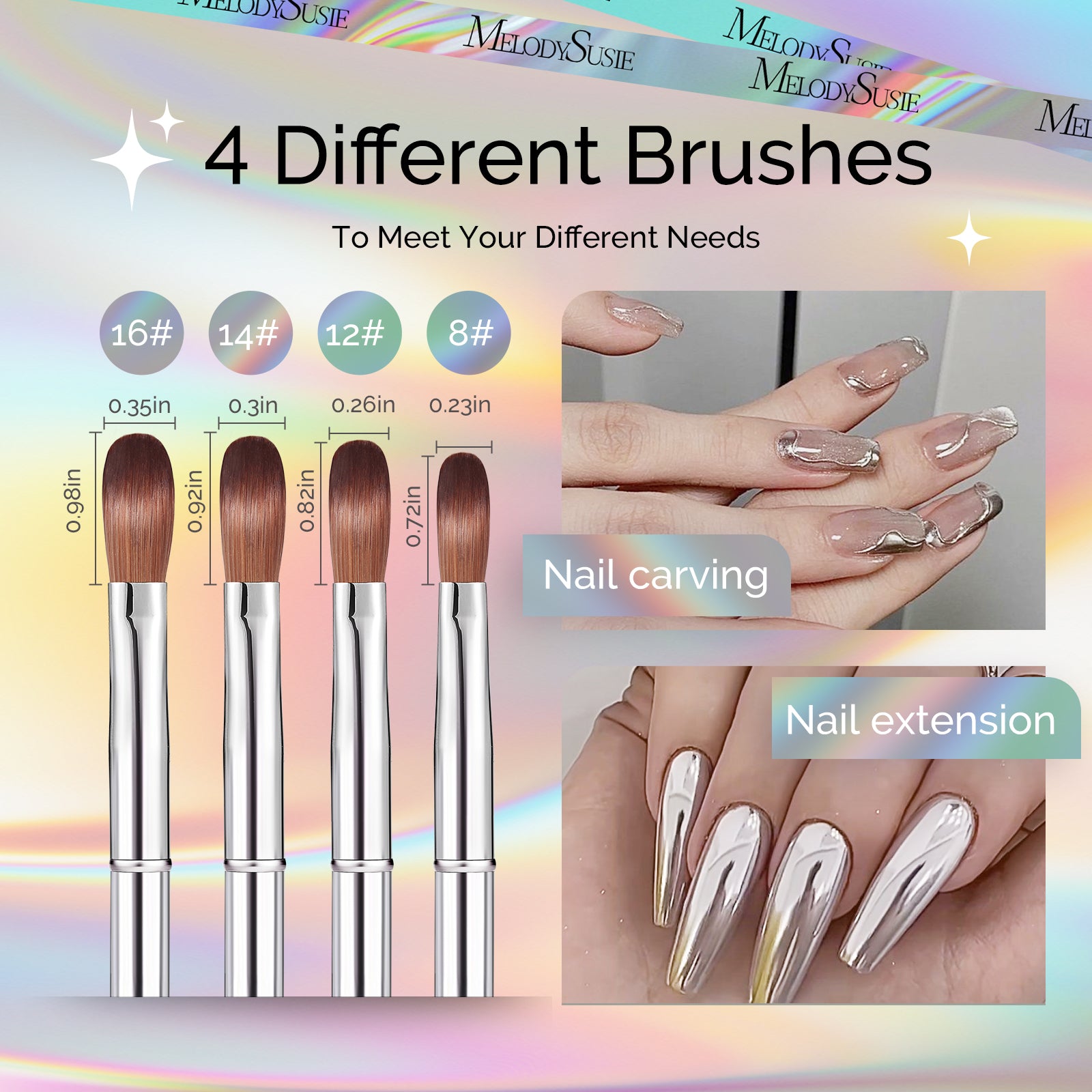 Acrylic Nail Brush Set (4Pcs) - Silver Color - 图片5