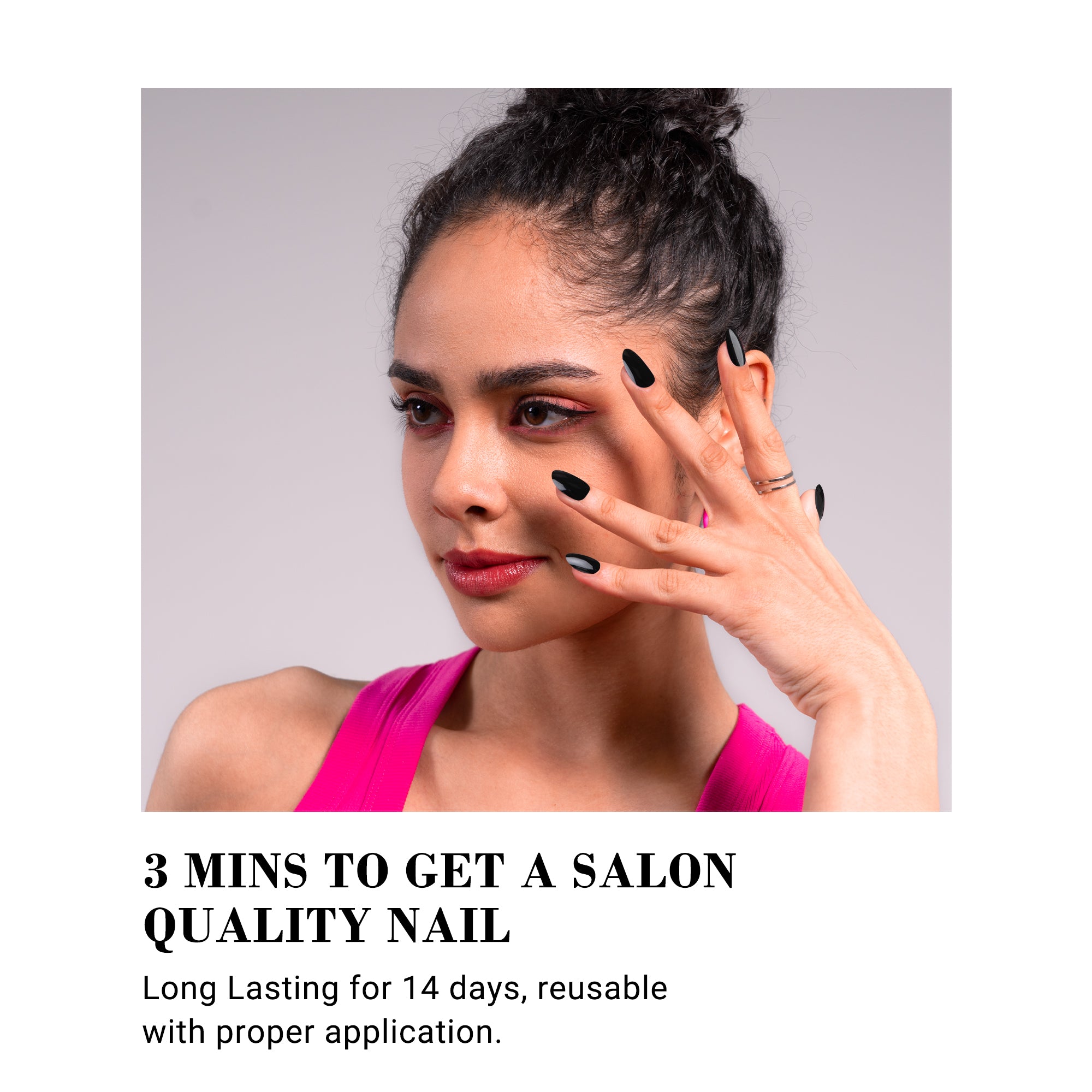 Acrylic Press On Nails - Short Almond Shape Classic Black - 图片2