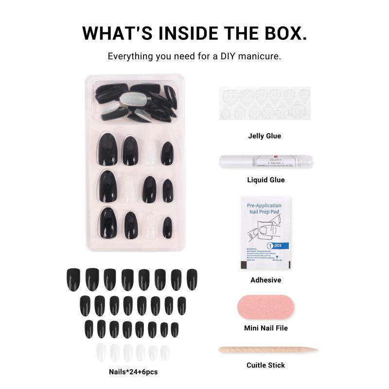 Acrylic Press On Nails - Short Almond Shape Classic Black