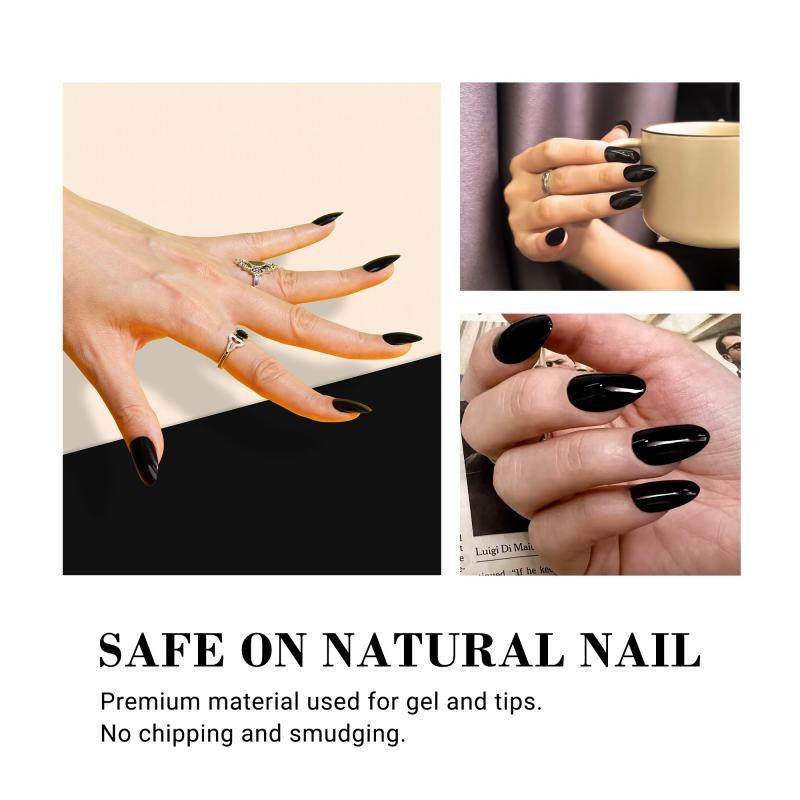Acrylic Press On Nails - Short Almond Shape Classic Black
