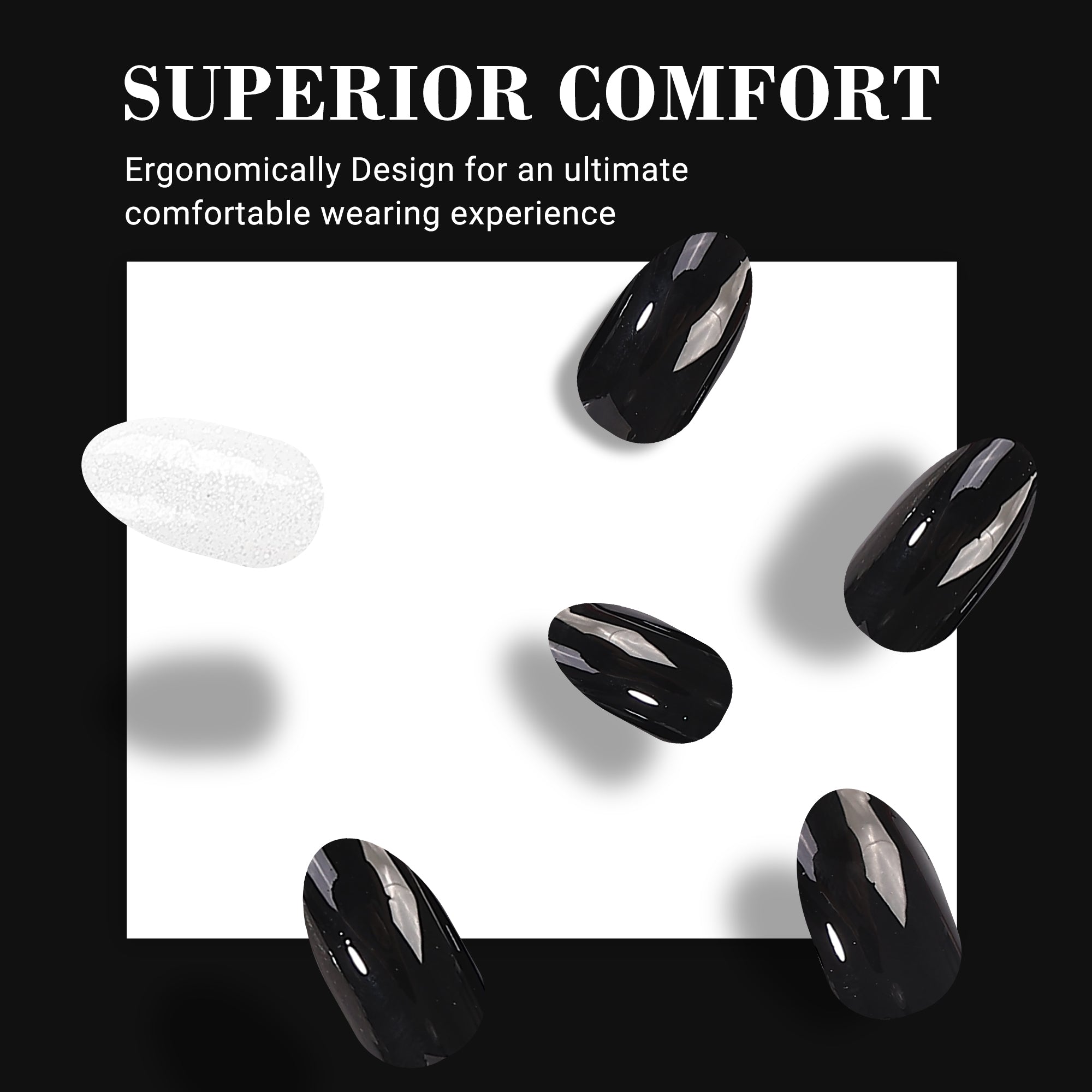 Acrylic Press On Nails - Short Almond Shape Classic Black - 图片4