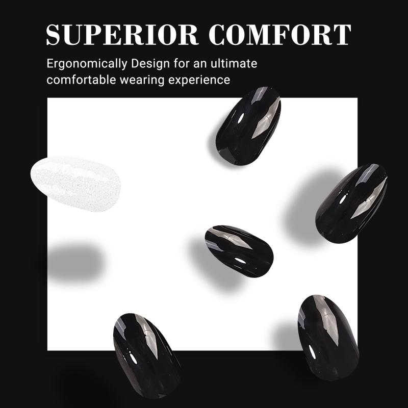 Acrylic Press On Nails - Short Almond Shape Classic Black