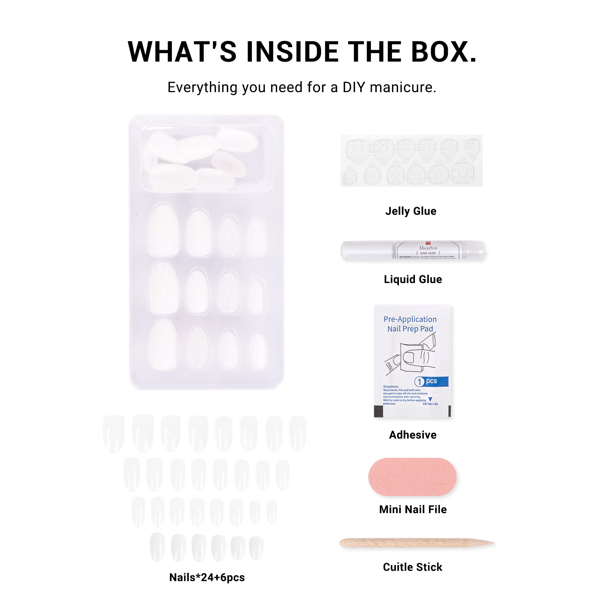 Acrylic Press On Nails - Short Almond Shape Classic White - 图片6