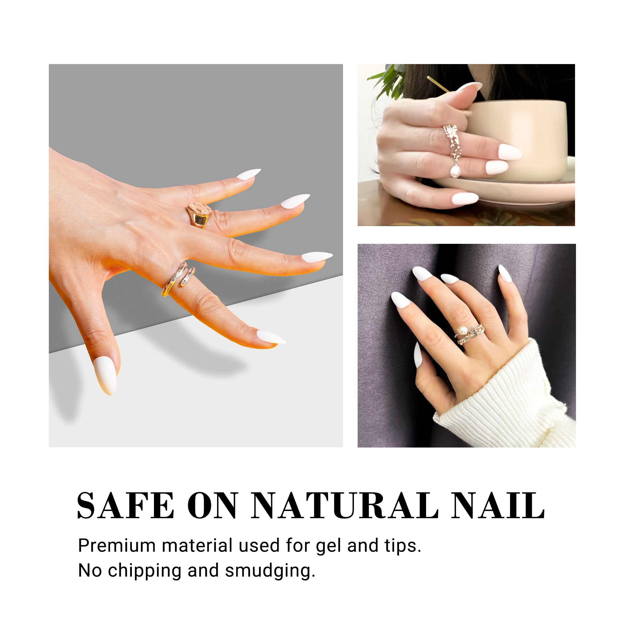 Acrylic Press On Nails - Short Almond Shape Classic White - 图片5