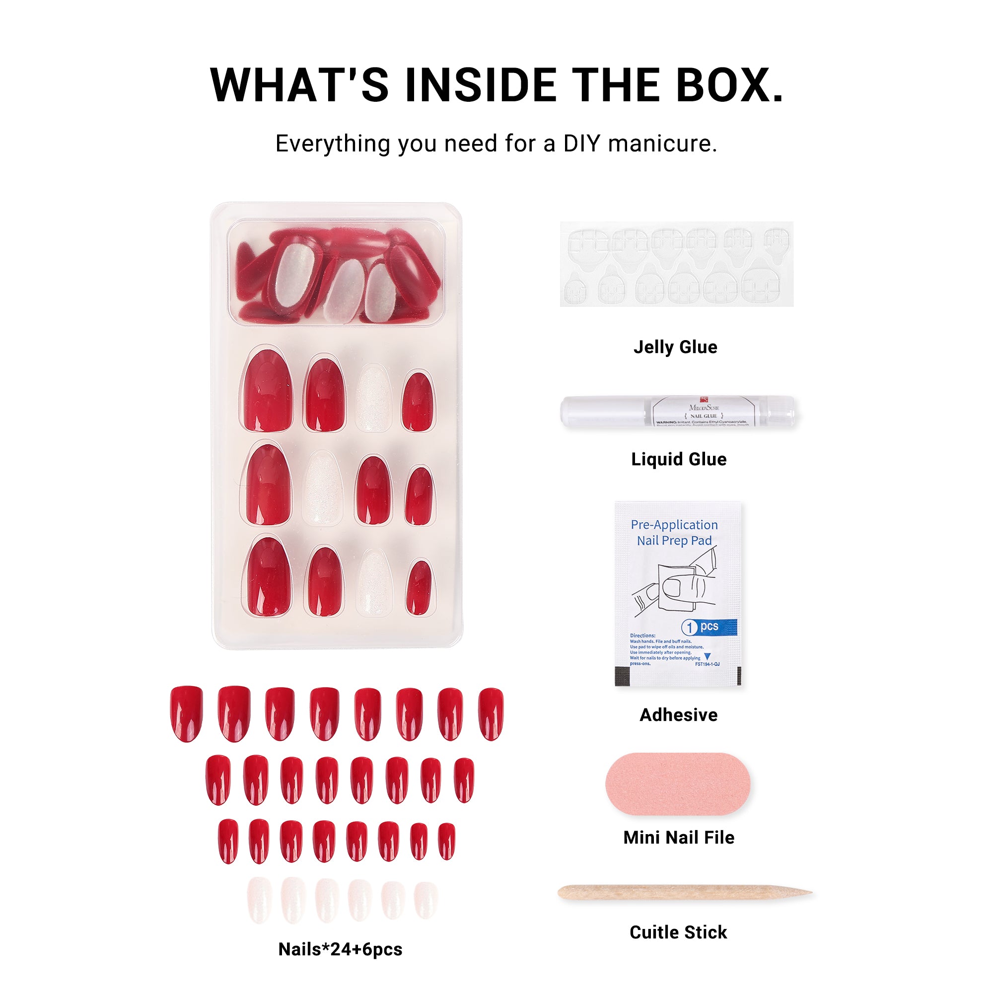 Acrylic Press On Nails - Short Almond Shape Elegant Red - 图片3