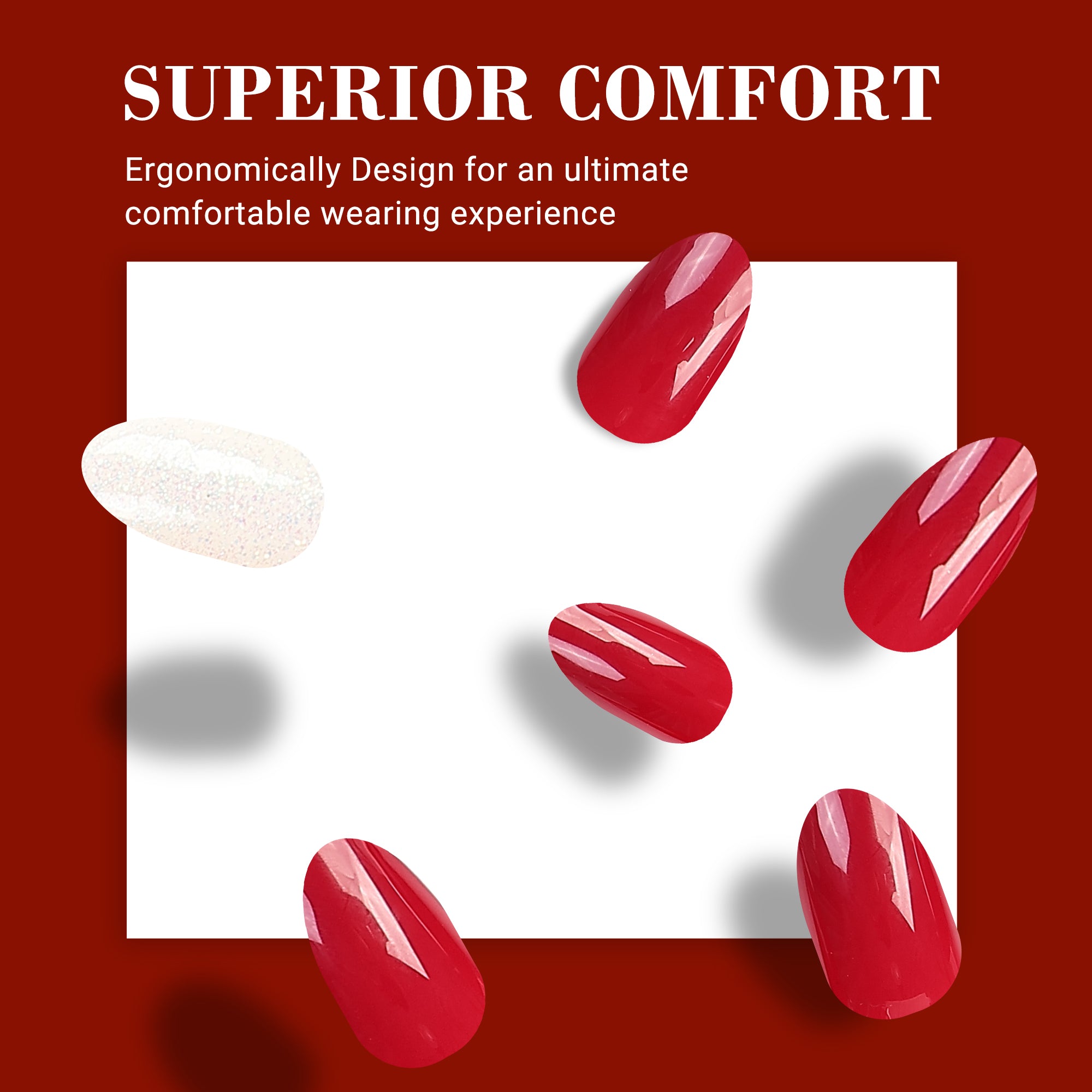 Acrylic Press On Nails - Short Almond Shape Elegant Red - 图片5