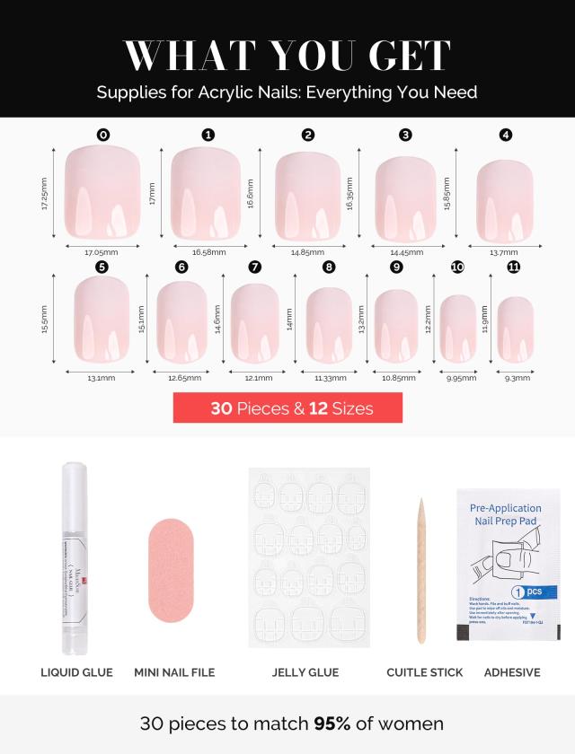 Acrylic Press On Nails - Short Square Pink Ombre (US ONLY)
