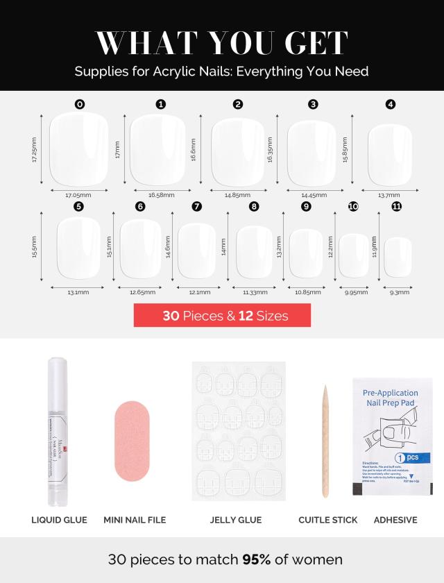 Acrylic Press On Nails - Short Square Pure White (US ONLY)