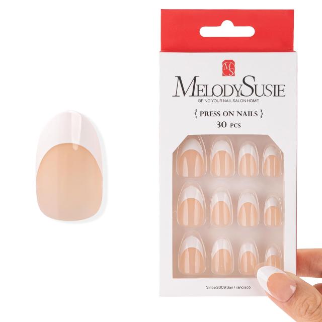 Acrylic Press On Nails - Short Square White French (US ONLY)
