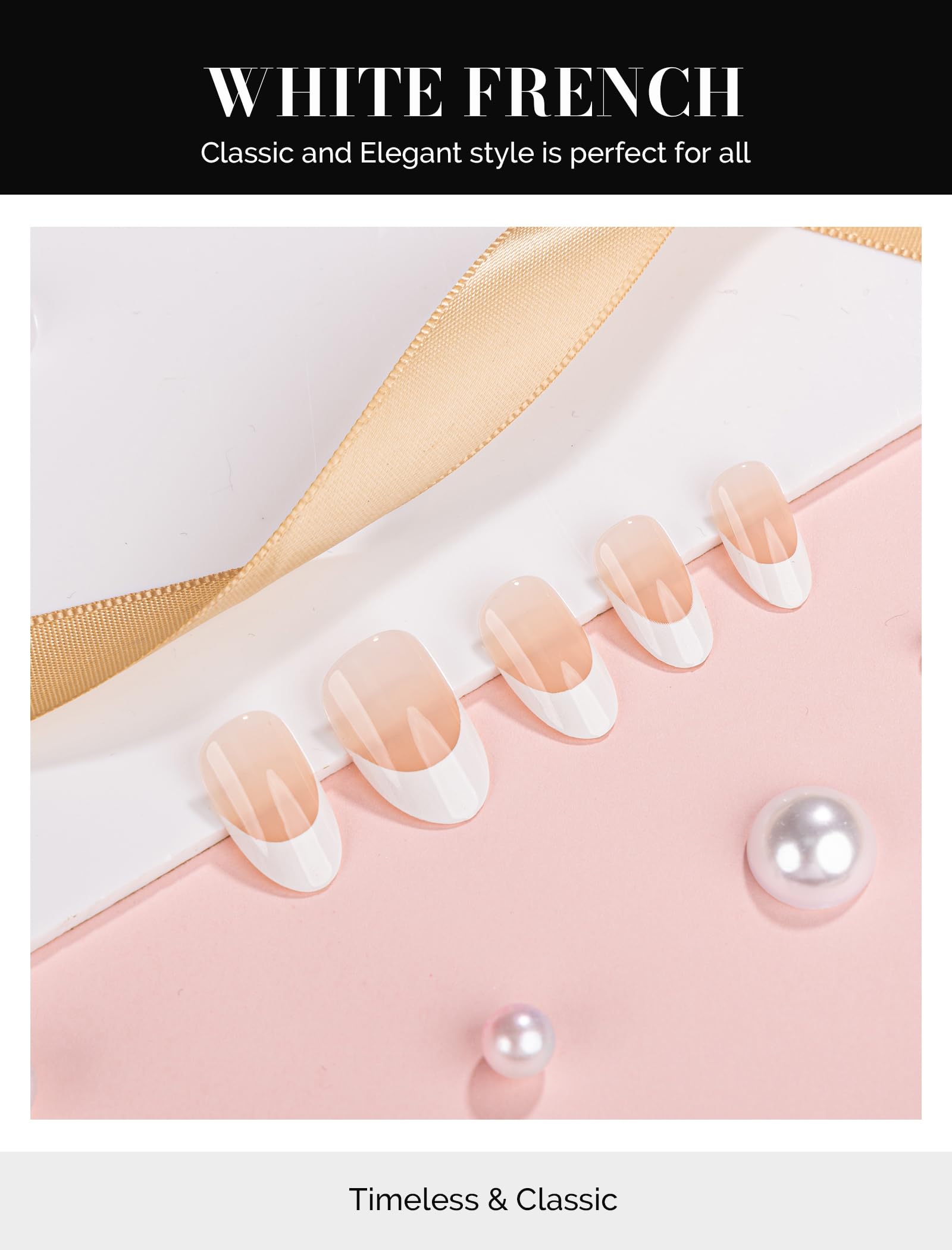 Acrylic Press On Nails - Short Square White French (US ONLY) - 图片2