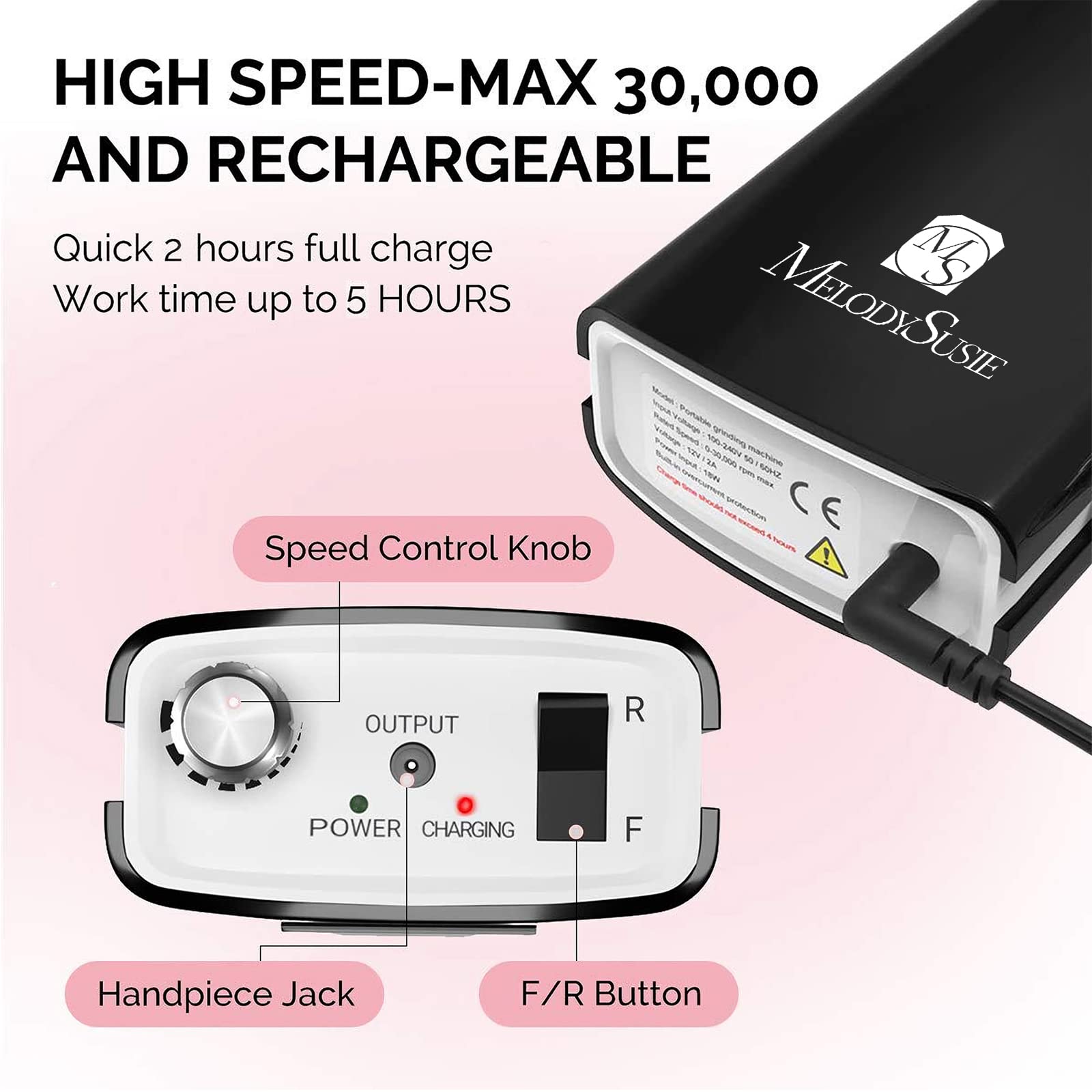 Artemis(SC300I) Rechargeable Nail Drill 30,000RPM - 图片10