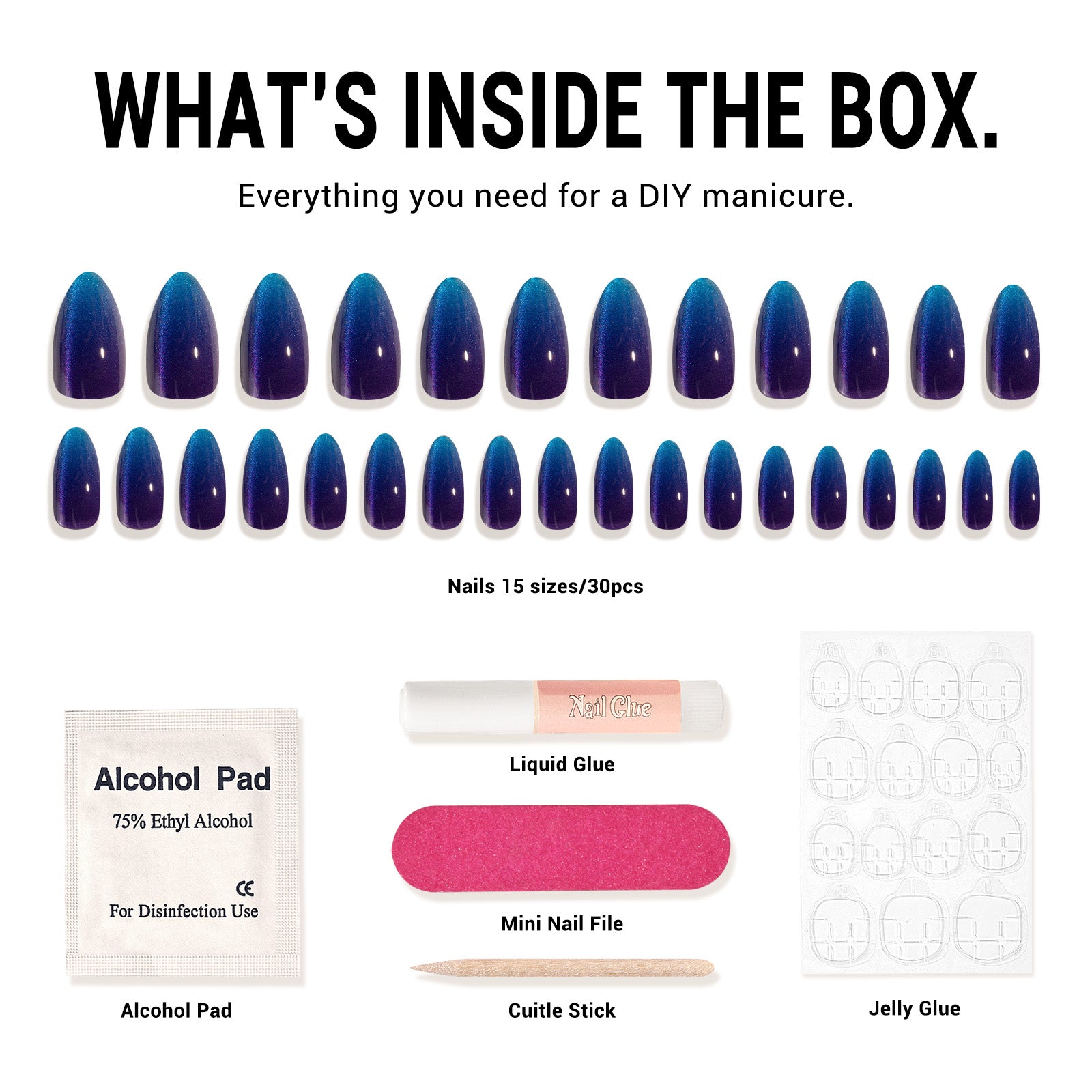 Blue Purple Cat Eye Press On Nails Kit - US ONLY - 图片5