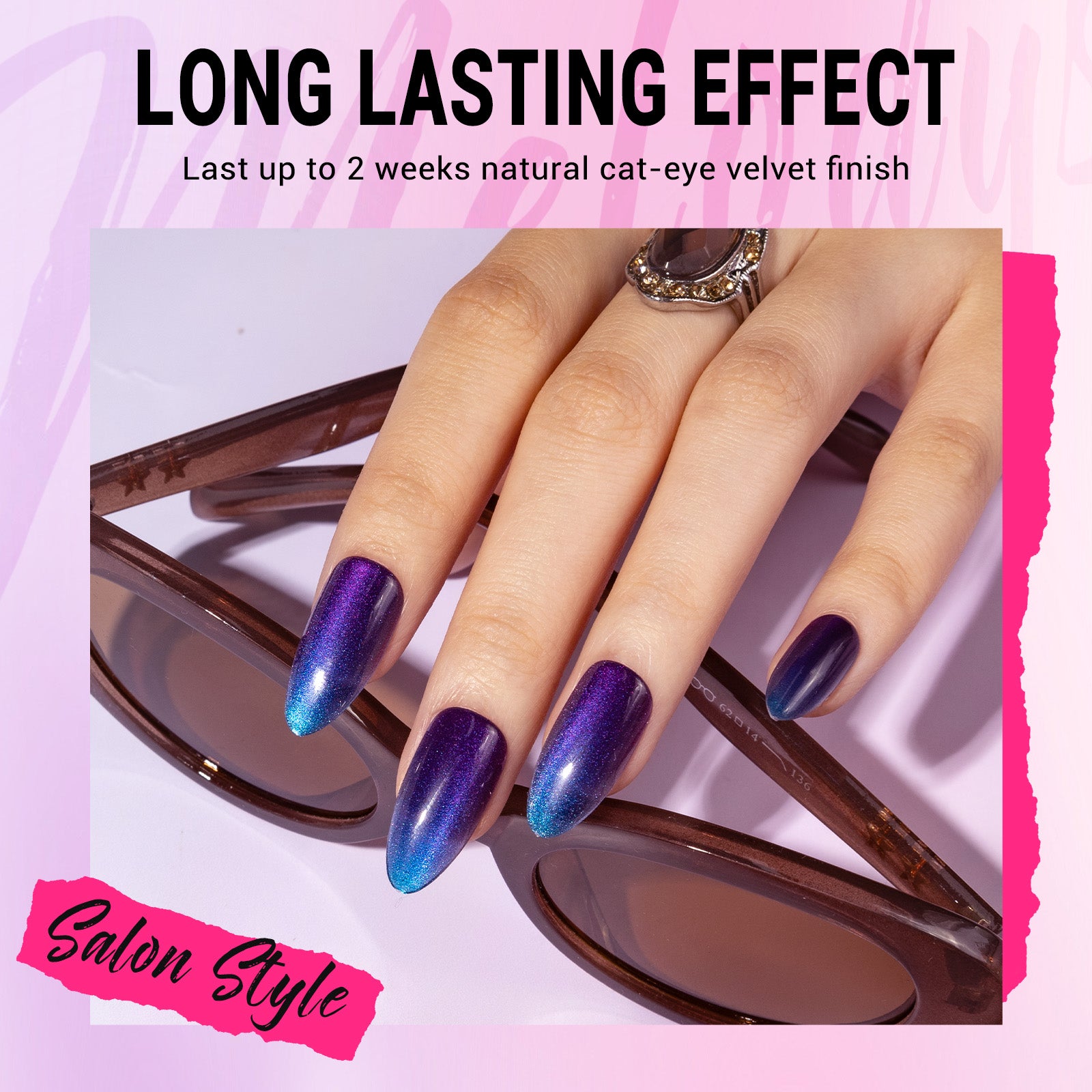 Blue Purple Cat Eye Press On Nails Kit - US ONLY - 图片2