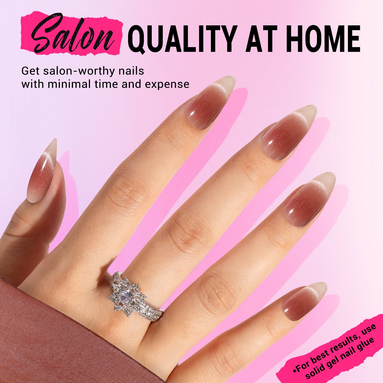 Blush Cat Eye French Tip Press On Nails Kit - US ONLY - 图片6