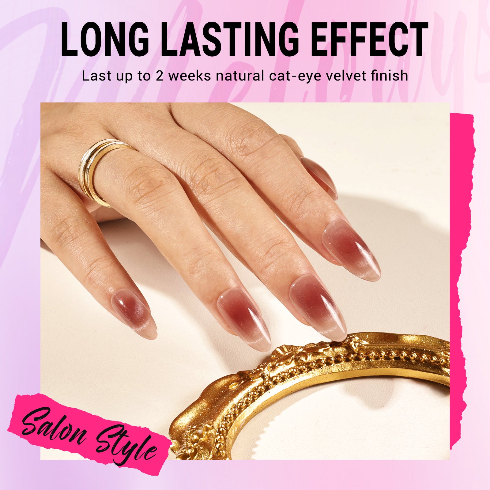 Blush Cat Eye French Tip Press On Nails Kit - US ONLY - 图片2