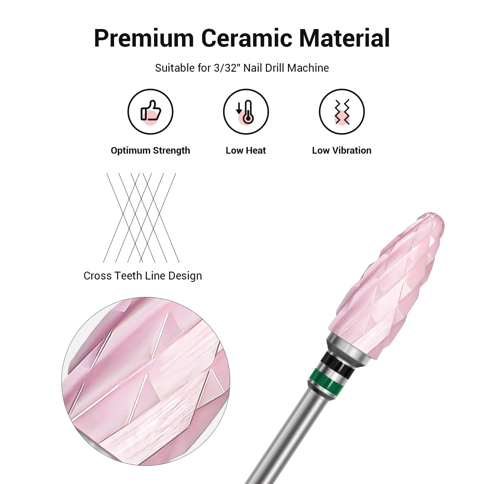 Ceramic Nail Drill Bits Pink - 图片2