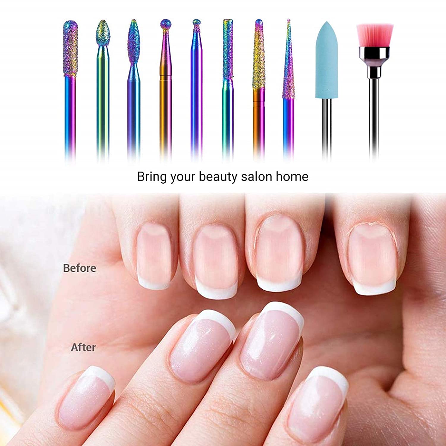Colorful Diamond Cuticle Nail Drill Bits Set 10Pcs - 图片2