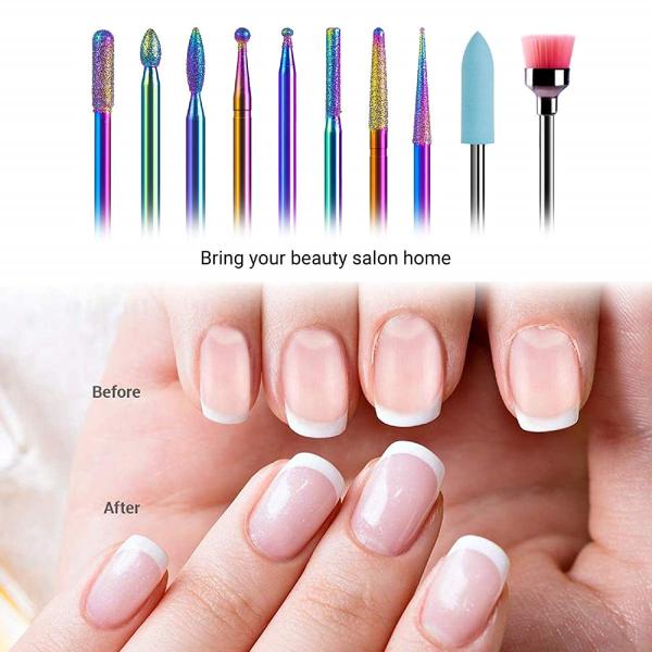 Colorful Diamond Cuticle Nail Drill Bits Set 10Pcs