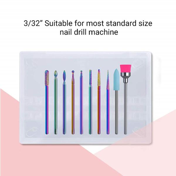 Colorful Diamond Cuticle Nail Drill Bits Set 10Pcs