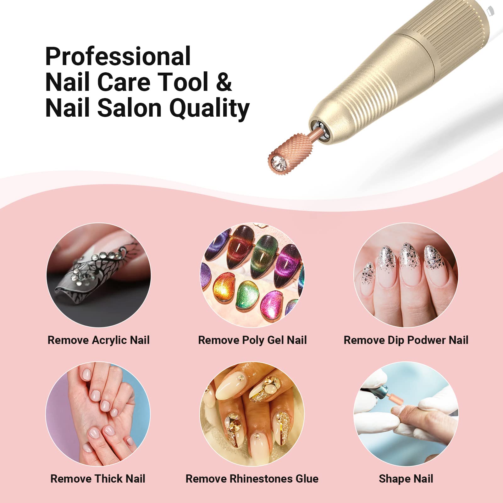 Crystal Top Large Barrel Carbide Nail Drill Bit (Rose-Gold) - 图片7