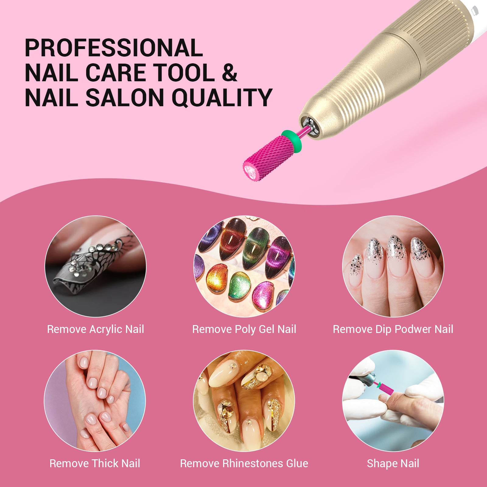 Crystal Top Pink Heart Shape Tungsten Carbide Nail Drill Bit - 图片12