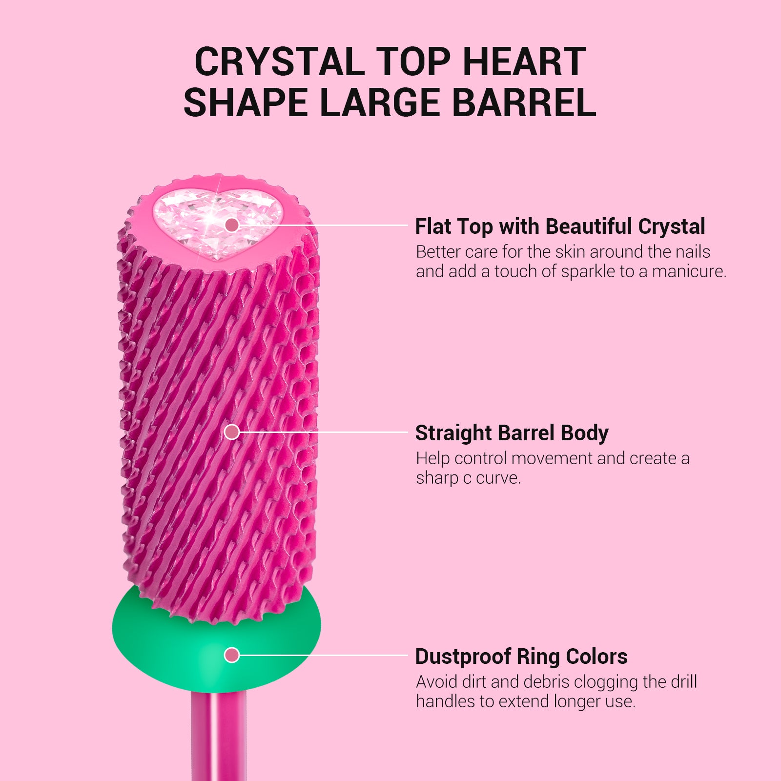 Crystal Top Pink Heart Shape Tungsten Carbide Nail Drill Bit - 图片7