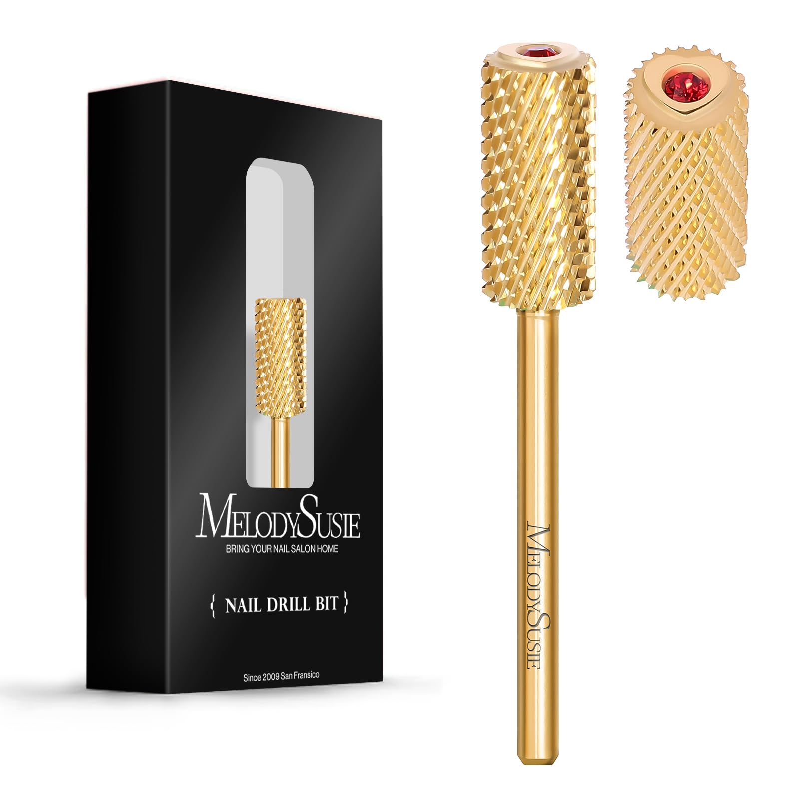 Crystal Top Red Heart Shape Large Barrel Carbide Nail Drill Bit (Gold) - Image11