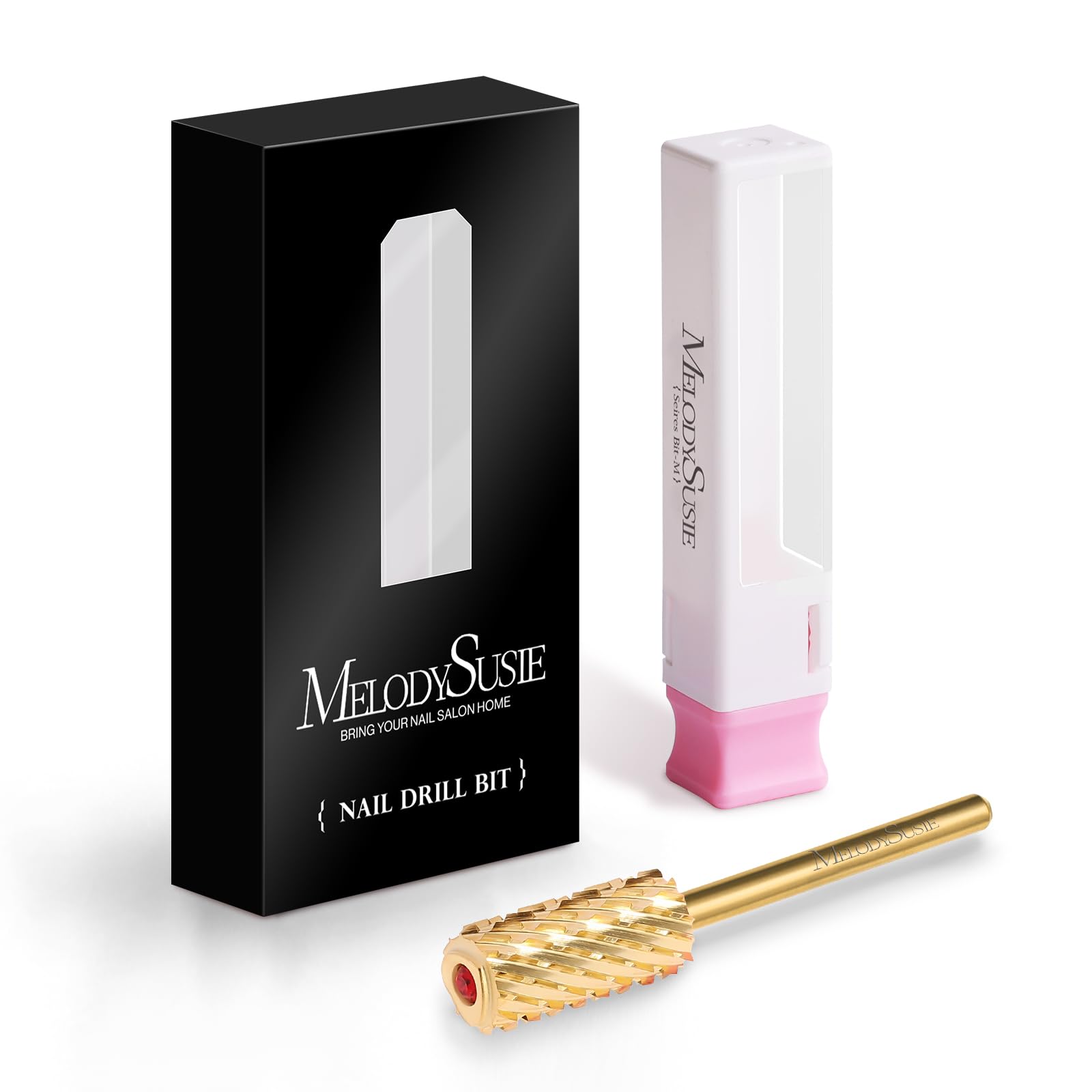 Crystal Top Red Heart Shape Large Barrel Carbide Nail Drill Bit (Gold) - Image8