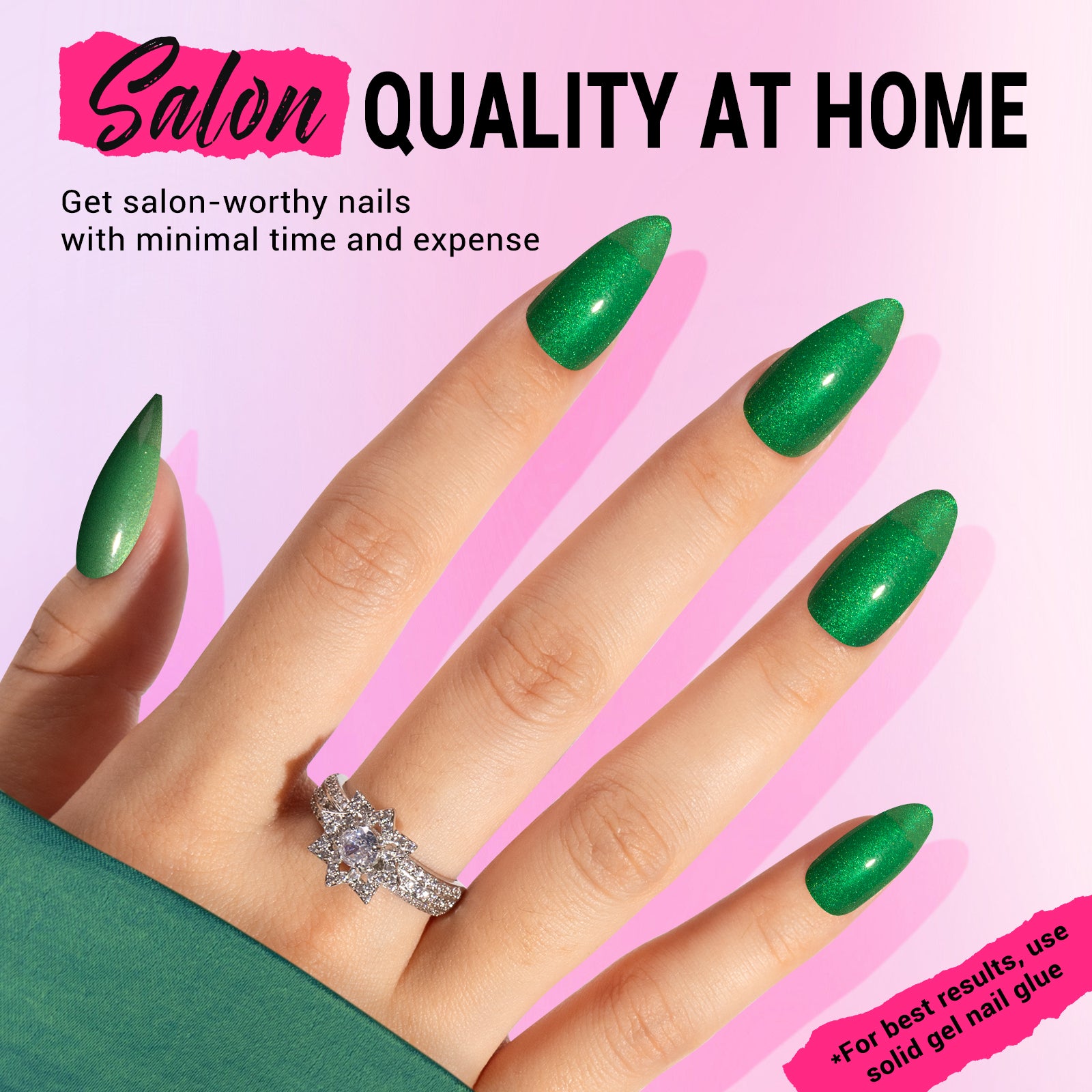 Crystal Green Cat Eye Press On Nails Kit - US ONLY - 图片4