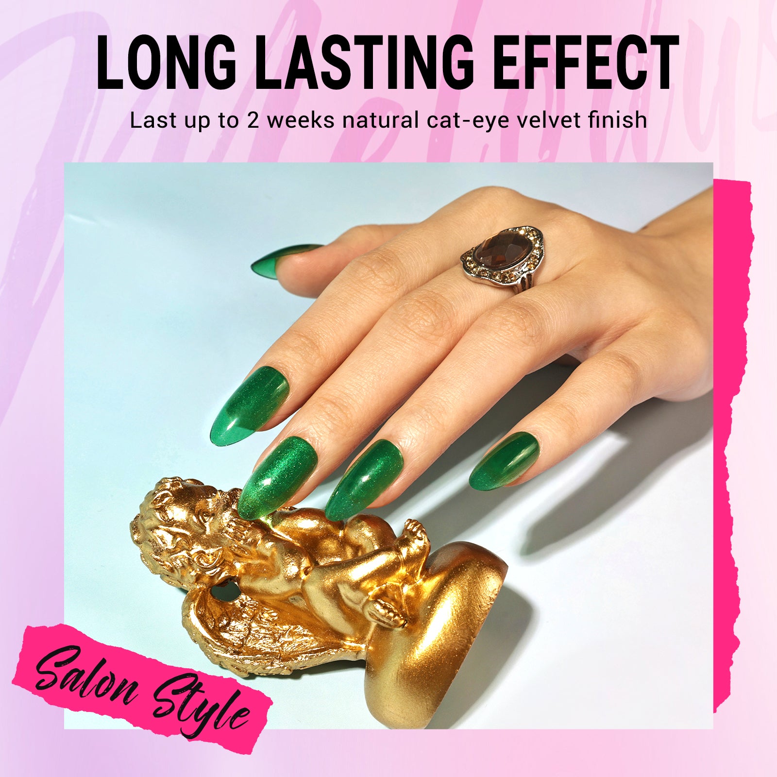 Crystal Green Cat Eye Press On Nails Kit - US ONLY - 图片2