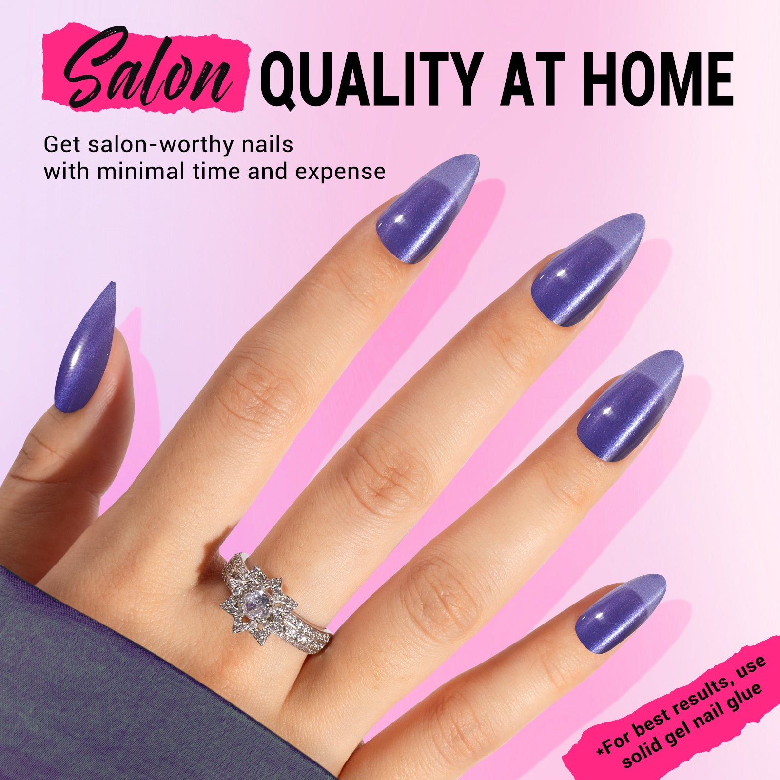Crystal Purple Cat Eye Press On Nails Kit - US ONLY - 图片4