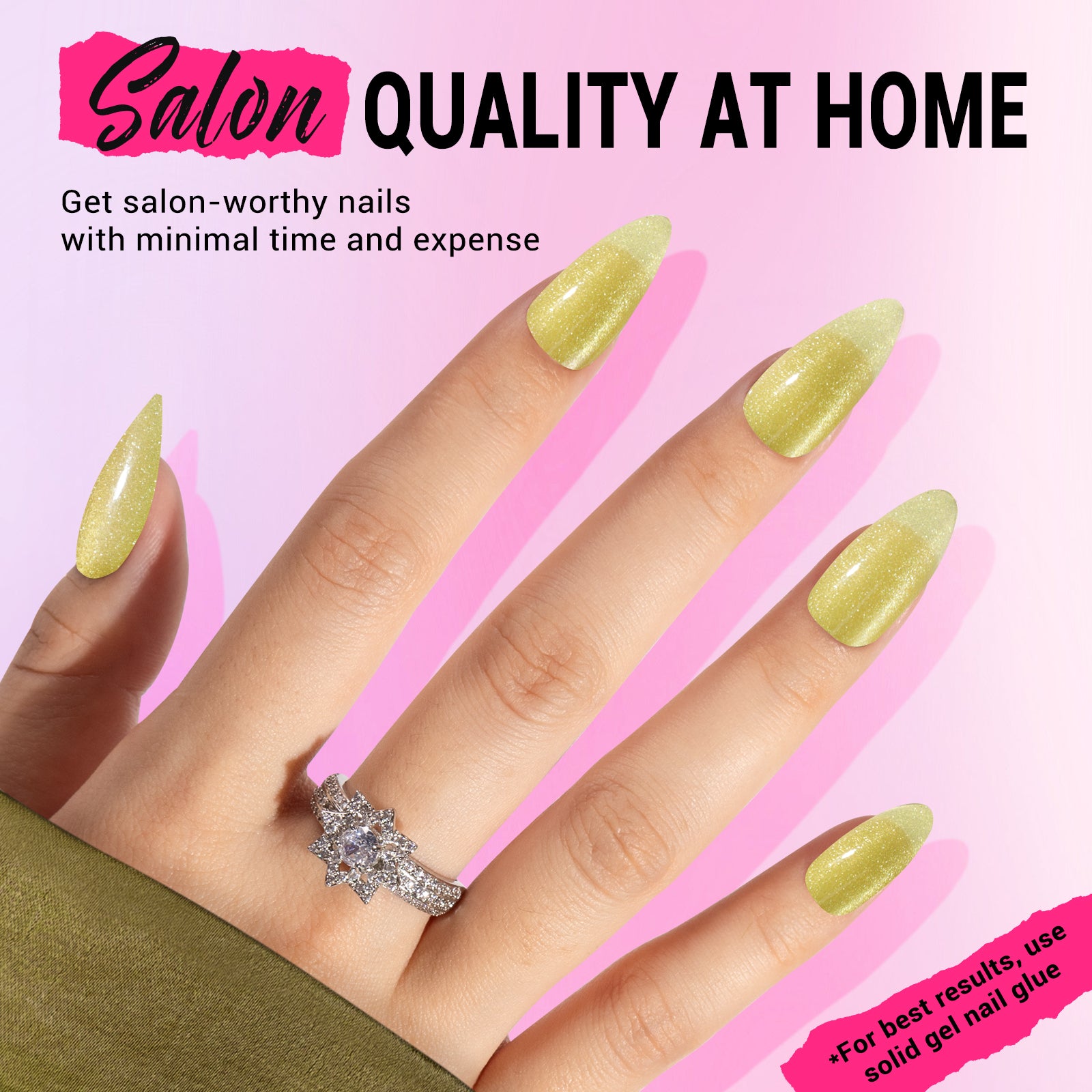 Crystal Yellow Cat Eye Press On Nails Kit - US ONLY - 图片4